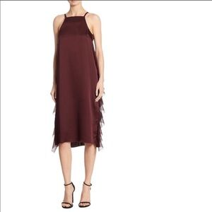 Elizabeth & James Loma Ruffle Midi Dress Burgundy Red Size 4 NWT Cocktail